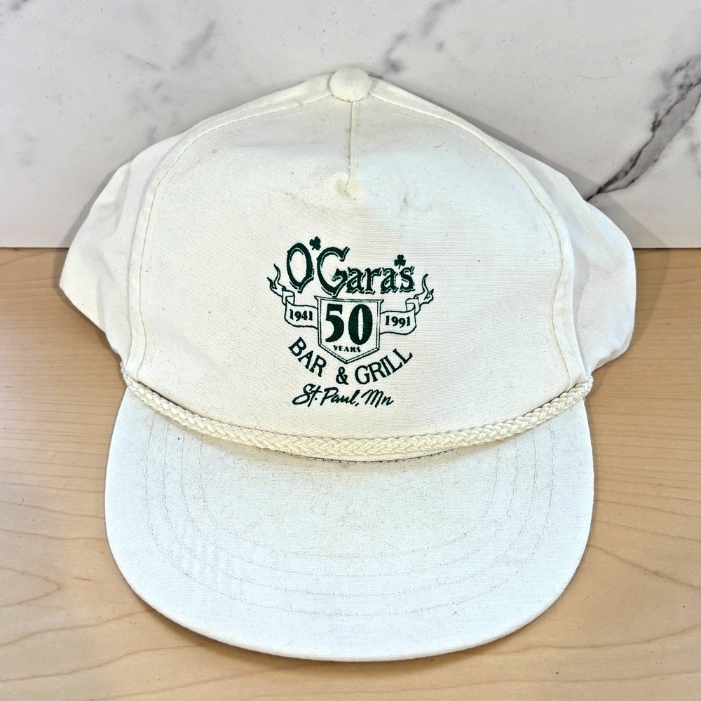 Vintage O'Garas Bar & Grill St Paul MN White Snapback Hat 50 Years St Paul Mn